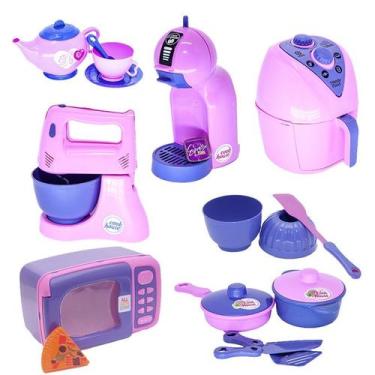 Imagem de Kit Eletro Menina Brinquedo Cafeteria Batedeira Cozinha 17pç - CLICKCO