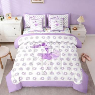 Imagem de Conjunto de edredom de bailarina roxa com lençol de solteiro, para decoração de quarto de meninas, bailarinas dançantes, temática de ginástica, 7 peças