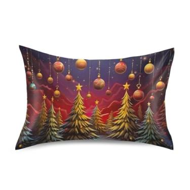 Imagem de Wassud Árvores de Natal com Luzes Estreladas Fronha de Cetim para Cabelo e Pele Fronhas de Seda Lisa Tamanho Padrão Capas de Travesseiro Respiráveis com Fecho de Envelope