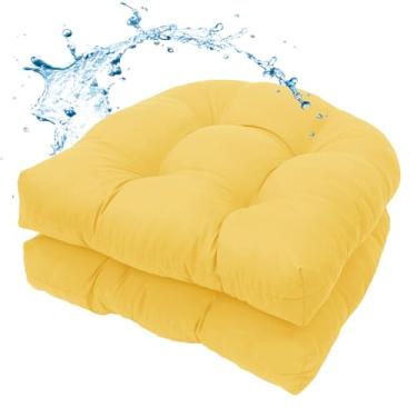 Imagem de MTMR Conjunto de 2 almofadas de cadeira ao ar livre, 48 x 48 cm, almofadas de assento de vime à prova d'água para móveis de pátio, almofada de substituição Sunbrella tufada para varanda, gramado, vime