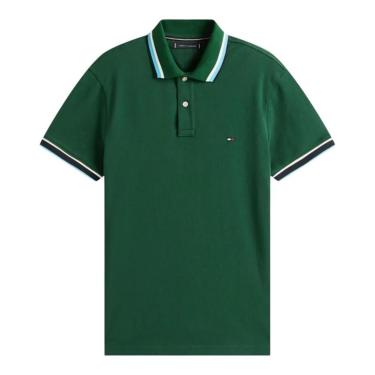 Imagem de Camisa Polo Tommy Hilfiger Cuff Interest Slim Fit Verde-Masculino