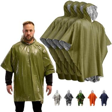 Imagem de PREPARED4X Poncho de emergência com forro de cobertor Mylar – Poncho de chuva verde resistente, impermeável, resistente ao vento para atividades ao ar livre, acampamento e kits de emergência de carro