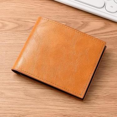 Imagem de Carteira masculina retrô curta com dobra dupla - poliuretano ultrafino de 0,6 cm, 4 compartimentos para cartões e 2 compartimentos para dinheiro, leve de 50 g (preto, marrom escuro, marrom claro