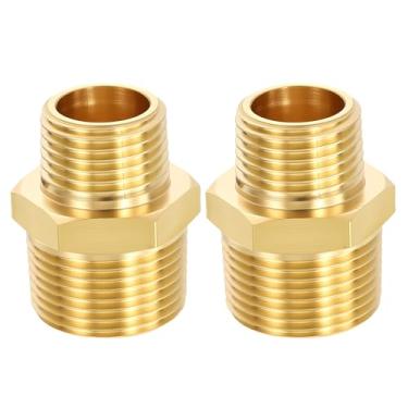 Imagem de METALLIXITY 2 peças de encaixe de tubulação de latão, 3/10.2 cm macho NPT x 1/5.1 cm macho NPT rosca latão adaptador de extensão de mamilos sextavados com fita de vedação para bico de banheira