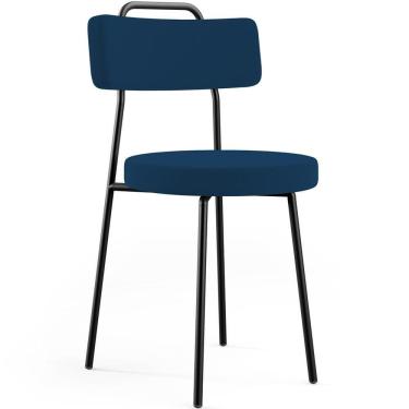 Imagem de Cadeira Decorativa Estofada Para Sala De Jantar Barcelona L02 Suede Azul Marinho