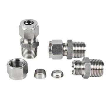 Imagem de 1/20.3 cm 1/10.2 cm 3/20.3 cm 1/5.1 cm NPT macho x 3 4 6 8 10 12 14 16 18 20 mm OD 304 conector de união de tubo de compressão de encaixe de tubo de aço inoxidável (12 mm, 304 (NPT) _1/20.3 cm 3 cm)
