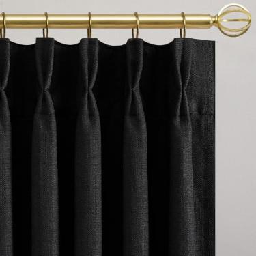 Imagem de Cortinas de linho pretas plissadas com 213 cm de comprimento para quarto, conjunto de 2 painéis, ajuste de luz, escurecimento, semitransparente, luxuosa, grossa, mistura de linho, cortina de janela