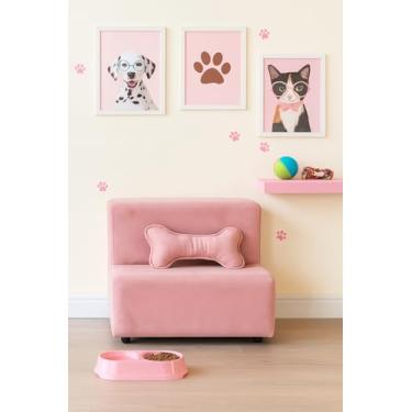 Imagem de Escadinha Pet 2 Degraus para Cachorro Pequeno e Gato, Escadinha para Sofá e Cama, Espumada com Almofada Osso, 42x30x32 cm (Rosa Bebe)