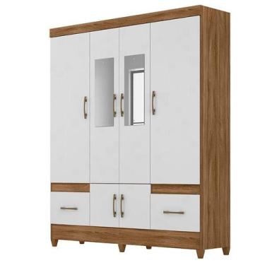 Imagem de Guarda Roupa Casal MS912 6 Portas Naturale Branco com Espelho - Moval