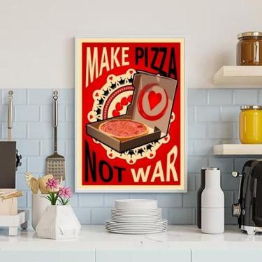 Imagem de Quadro Make Pizza Not War Moldura Branca Com Vidro 24X18Cm