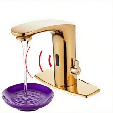 Imagem de Torneira com sensor automático Grifo CEC Watersense para banheiro Robinet mãos livres com botão ajustável de temperatura ideal para escola, casa, hotel, ouro escovado