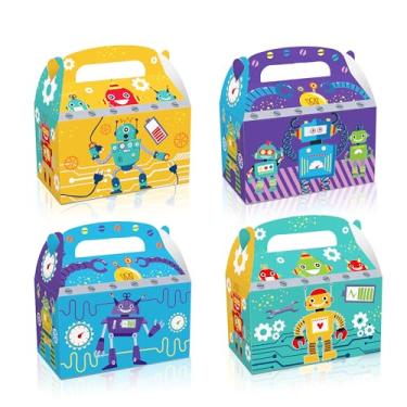 Imagem de 24 peças de caixas de lembrancinhas de festa de robô, caixas de papelão portáteis de aniversário de presente de robô, caixas de presente perfeitas para festas e celebrações