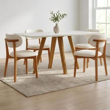 Imagem de Mesa de Jantar 1,60m com Tampo de Vidro e 4 Cadeiras Estofadas em Made