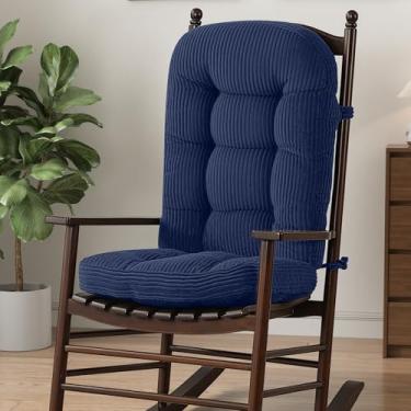 Imagem de idee-home Almofadas internas para cadeira de balanço, almofadas de substituição de balanço com capa de veludo cotelê removível, almofada de madeira para cadeira de balanço com encosto alto, almofadas