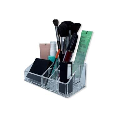Imagem de Organizador de Maquiagem com 9 Divisórias, 17,8x9x7,5 cm, Compartimentos Espaçosos para Batons, Pincéis, Sombras