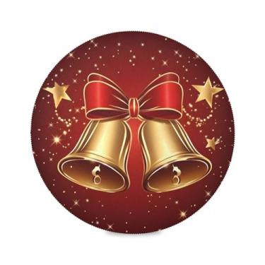Imagem de STAYTOP Jogo americano redondo com sino de Natal, 6 peças, tapetes de mesa antiderrapantes fáceis de limpar para decoração de mesa de festa e churrasco