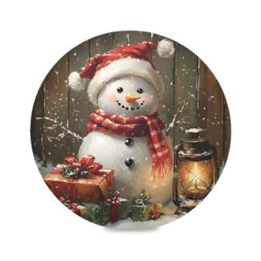 Imagem de STAYTOP Jogo americano redondo de boneco de neve de Natal, 6 peças, tapetes de mesa antiderrapantes fáceis de limpar para decoração de mesa de festa e churrasco