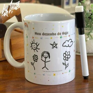 Imagem de Caneca Porcelana Infantil Interativa Para Desenhar e Apagar com Caneta