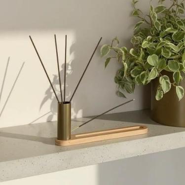 Imagem de Suporte Incensário Porta Incenso de Aço Nogueira Namastê Madeira 9,5x2