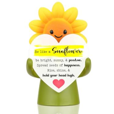 Imagem de FTONENI Estatueta de incentivo de girassol para colega de trabalho, professor, enfermeira, amigo, presente positivo, seja como um girassol, decoração de mesa de apreciação, escultura inspiradora de
