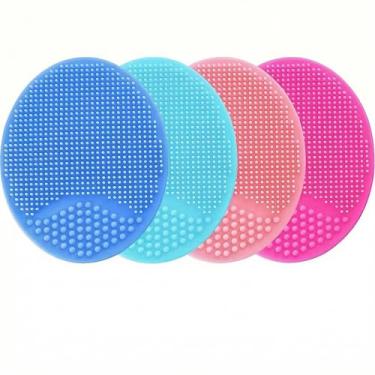 Imagem de Escova de limpeza facial, 4 peças de esfregão facial esfoliante macio manual de silicone para limpeza de poros com ventosa, esfregão de limpeza facial portátil para massagem diária de pele sensível