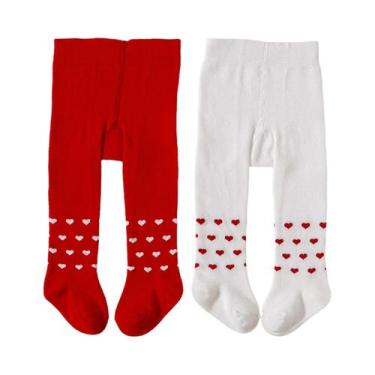 Imagem de Meias-calças De Algodão Em Formato De Coração Para Meninas, 2 Pares, V