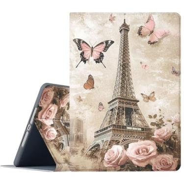 Imagem de FGDRFGRW Capa para Samsung Galaxy Tab A11 Plus/A9 Plus 11 polegadas 2025/2023, suporte ajustável, função despertar/hibernar, capa de proteção total - Torre Eiffel borboleta rosa