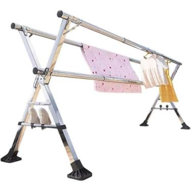 Imagem de Escorredor de roupas dobrável ajustável - Suporte de lavanderia de aço inoxidável resistente para uso externo e interno, design que economiza espaço, suporte portátil para roupas (200 cm)