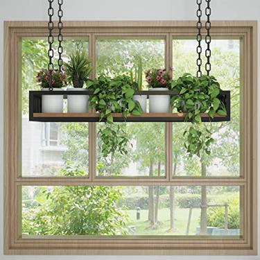 Imagem de Suporte de flores criativo para pendurar no teto - Rack de exibição de plantas de madeira maciça e ferro para floriculturas, varandas e bares - Prateleira de armazenamento de vaso versátil (40 x 25 x