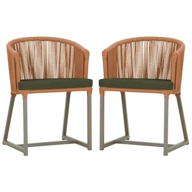 Imagem de 2 Cadeiras De Jantar Noronha Fendi Corda Náutica E13 Trama Terra Cota