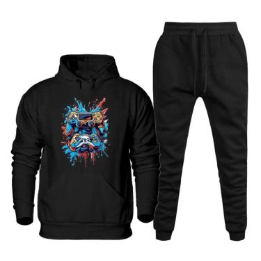 Imagem de Conjunto de Frio Moletom Plus Size Masculino Blusa Com Capuz Canguru e Calça Comprida Basica-Masculino