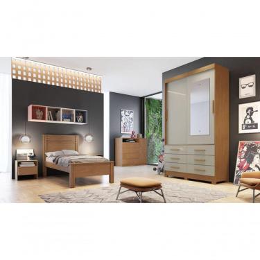 Imagem de Guarda Roupa Solteiro Com Espelho 2 Portas 6 Gavetas - Buriti-cumaru-fendi - Móveis Horizonte