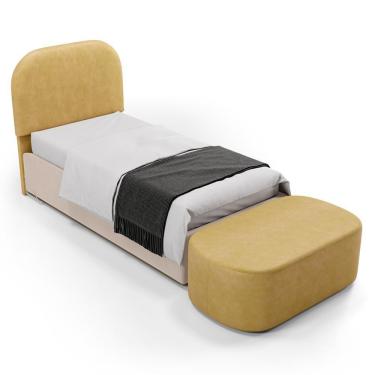 Imagem de Cabeceira Cama Box 100cm Lanna Com Puff Recamier Doha W01 Couríssimo Fendi - Lyam Decor