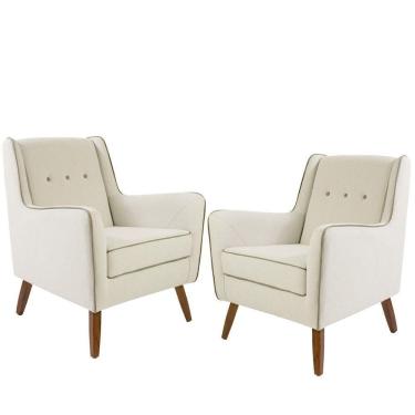 Imagem de Kit 02 Poltronas Decorativas Com Pés De Madeira Taroba D02 Algodão Bege C-381 - Lyam Decor