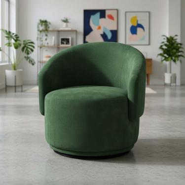 Imagem de Poltrona Decorativa Giratória Sala De Estar Recepção Jasmine Suede Verde