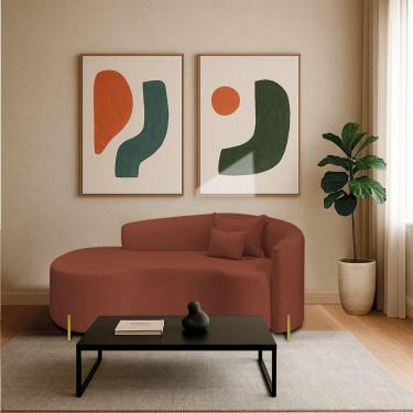 Imagem de Divã Recamier Curvo Sala De Estar Recepção Inglaterra 180cm Pés Metal Dourado Lado Esquerdo Bouclé Cor Terracota