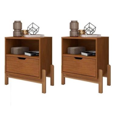 Imagem de Kit 2 Mesas De Cabeceira 1 Gaveta 004015 Cedro Dcasa Cedro - CASA D MÓ