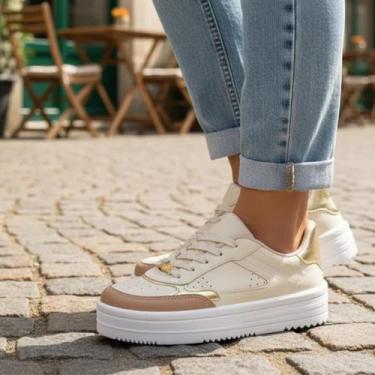 Imagem de Tênis Moleca Off White Feminino Solado Alto Casual -, Branco, Off, Nud