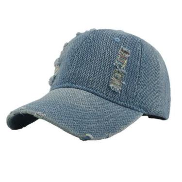 Imagem de Boné de beisebol, jeans lavado em algodão, com detalhes rasgados - Yiw