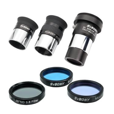 Imagem de SVBONY SV233 Kit de acessórios de 7 peças para oculares e filtros, inclui duas oculares de 3,15 cm, 2 lentes Barlow, três filtros e estojo rígido preto, conjunto de óculos telescópicos para