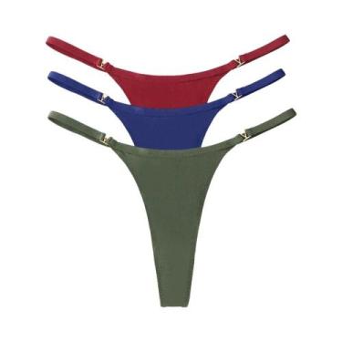 Imagem de Conjunto De 3 Calcinhas Thong De Cintura Baixa Para Mulheres, Confortá