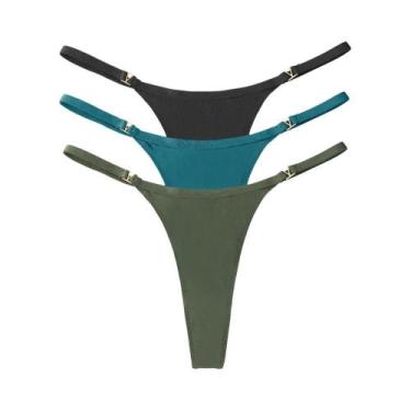 Imagem de Conjunto De 3 Calcinhas Thong De Cintura Baixa Para Mulheres, Confortá