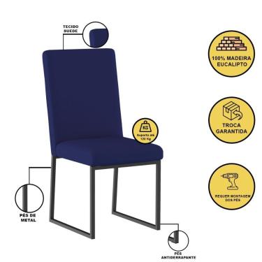 Imagem de Kit 8 Cadeira Estofadas Base De Ferro Preto Para Mesa Jantar Azul Marinho
