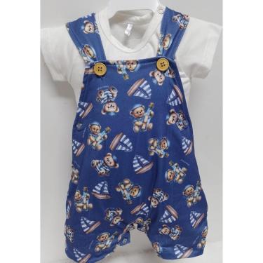Imagem de Macacão Jardineira + Body Bebê Menino Verão Luxo Lessa B9374-Masculino