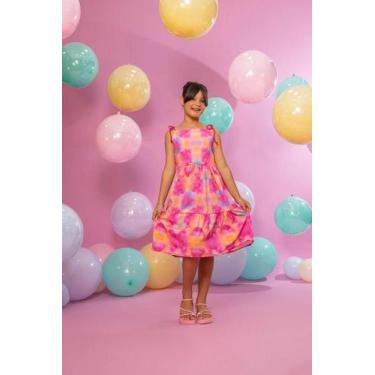Imagem de Vestido Infantil Menina Estampado Colorido Alça de Cordão - Marias - R