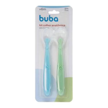 Imagem de Kit 2 Colheres Silicone Buba Alimentação Bebê  Azul/Verde
