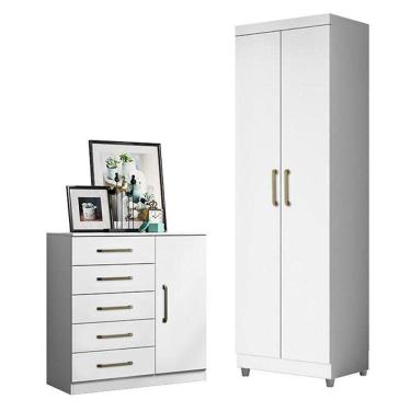 Imagem de Cômoda Sapateira Milão 2014145 E Armário Multiuso 2000191 Branco Tx Com Pés Cinza - Aramóveis