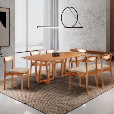 Imagem de Sala de Jantar Mesa Flora 180cm Tampo Laminado Brril e 6 Cadeiras Noronha Premium