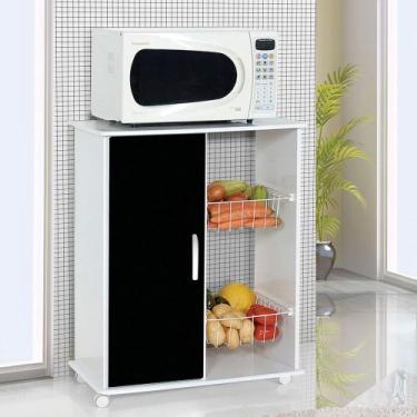 Imagem de Fruteira Balcao Iana Cozinha 1 Porta Rodizios Branco/Preto - MOVEIS PR