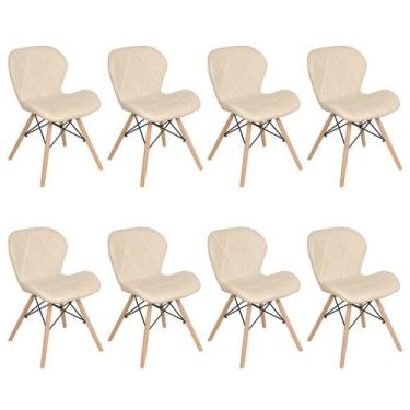 Imagem de Kit 8 cadeiras estofadas Charles Eames Eiffel Slim Wood confort - Nude
